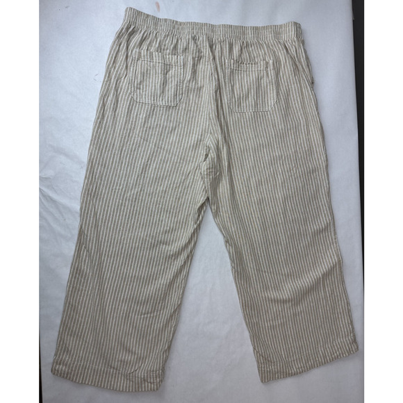 Briggs Linen Blend Wide Leg Pants Crop Drawstring Elastic Tan Stripe Women 20W - Picture 2 of 10
